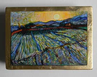 after V. van Gogh - Enclosed Field with Rising Sun, hand painted copy
