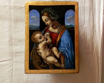 after Leonardo da Vinci - Virgin and Child hand painted copy