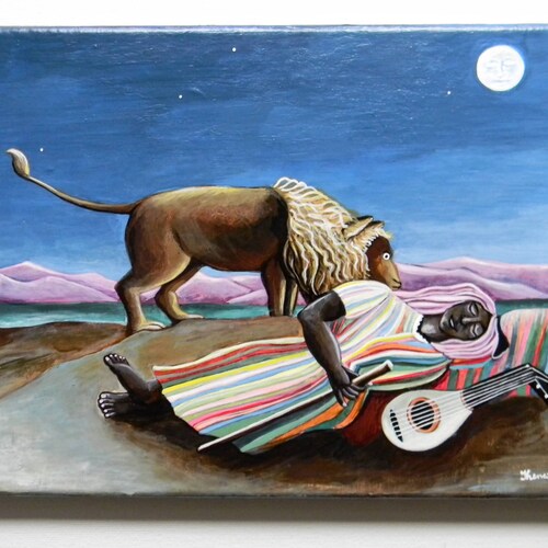 After H. Rousseau - The Sleeping shops Gypsy, hand painted copy