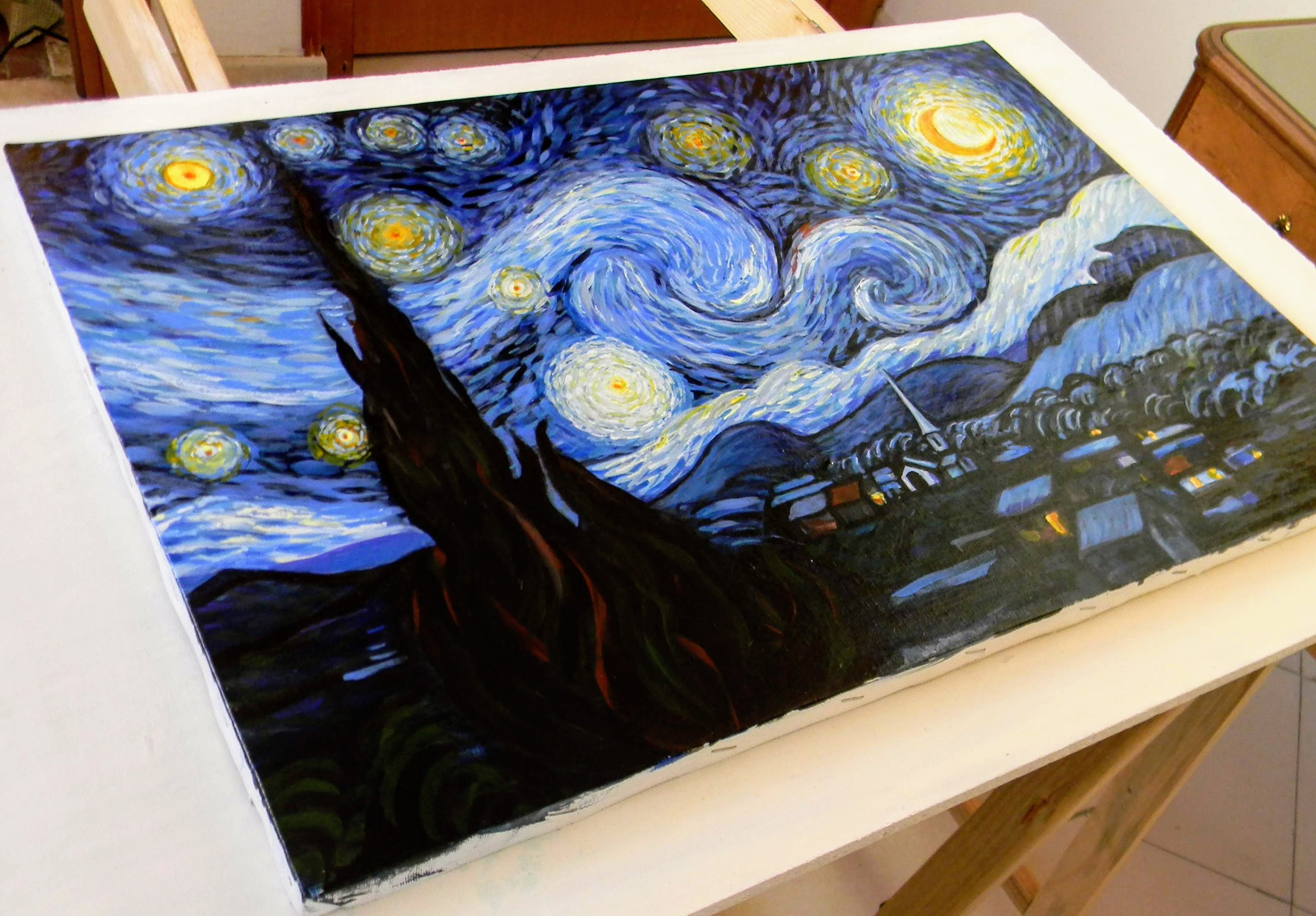 After V. Van Gogh the Starry Night Hand Painted Copy - Etsy