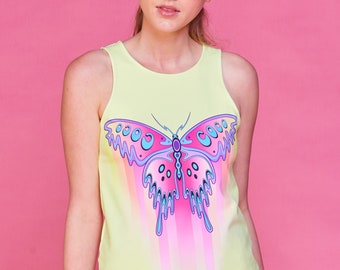 Just Fly Top, Butterfly Print top, Party top, Rave top, Resort top, Leisurewear top, Boho top Festival top, Psychedelic top, Singlet Summer