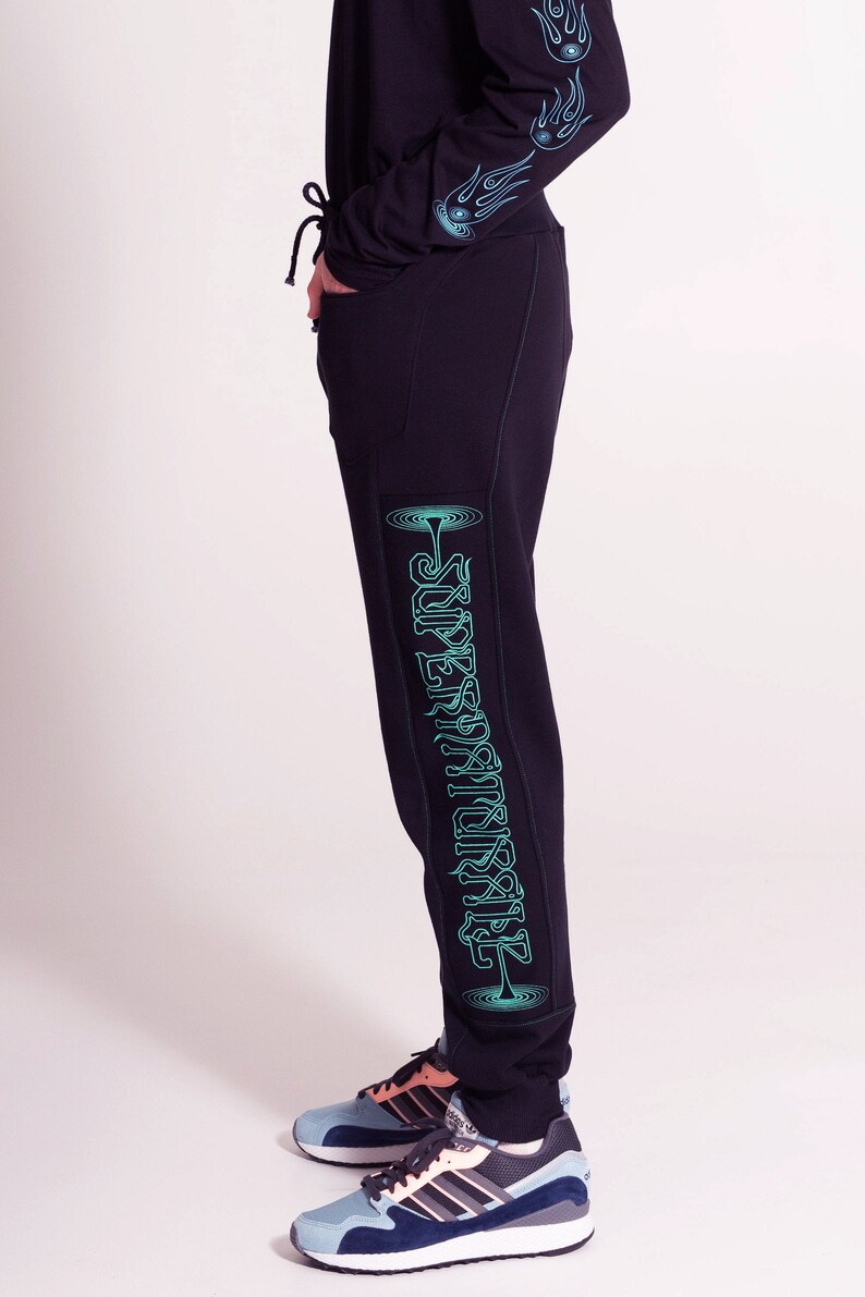 Supernaturale Joggers Track Pants Cotton Relaxed Weekend Festival Baggy Black Pants Trackies Printed image 1