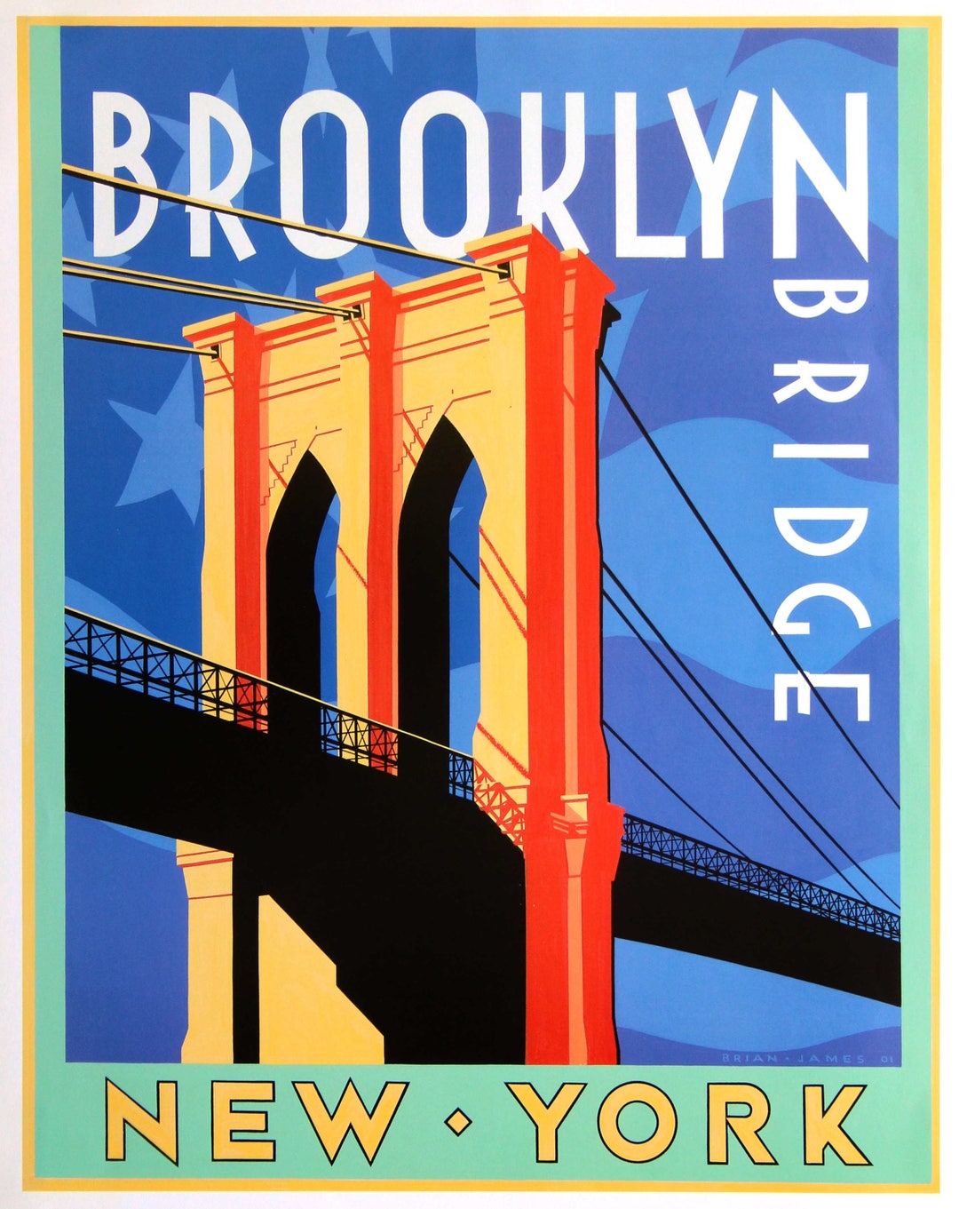 Brooklyn Bridge New York. Travel Poster. Etsy