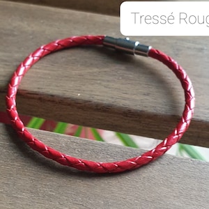 Leather bracelet, Men's bracelet, Vintage brown, Braided leather, Magnetic stainless steel clasp Tressé Rouge