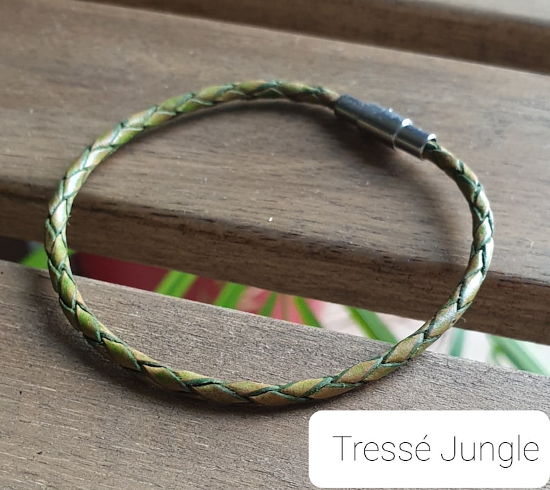 Leather bracelet, Men's bracelet, Vintage brown, Braided leather, Magnetic stainless steel clasp Tressé Jungle