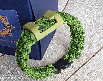 Survival bracelet in real Paracord with integrated bottle opener Green snake effect