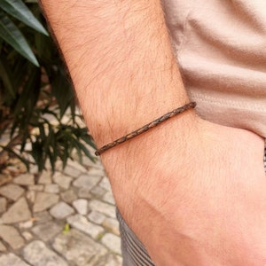 Leather bracelet, Men's bracelet, Vintage brown, Braided leather, Magnetic stainless steel clasp Tressé Marron Vint.
