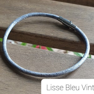 Leather bracelet, Men's bracelet, Vintage brown, Braided leather, Magnetic stainless steel clasp Lisse Bleu vintage