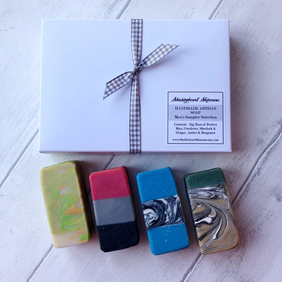 Men’s Artisan Soap Selection Box - Men's Gift Set - Vegan Soap - Plastic Free Gift Set - Eco Friendly Gift - Hand Soap Gift box
