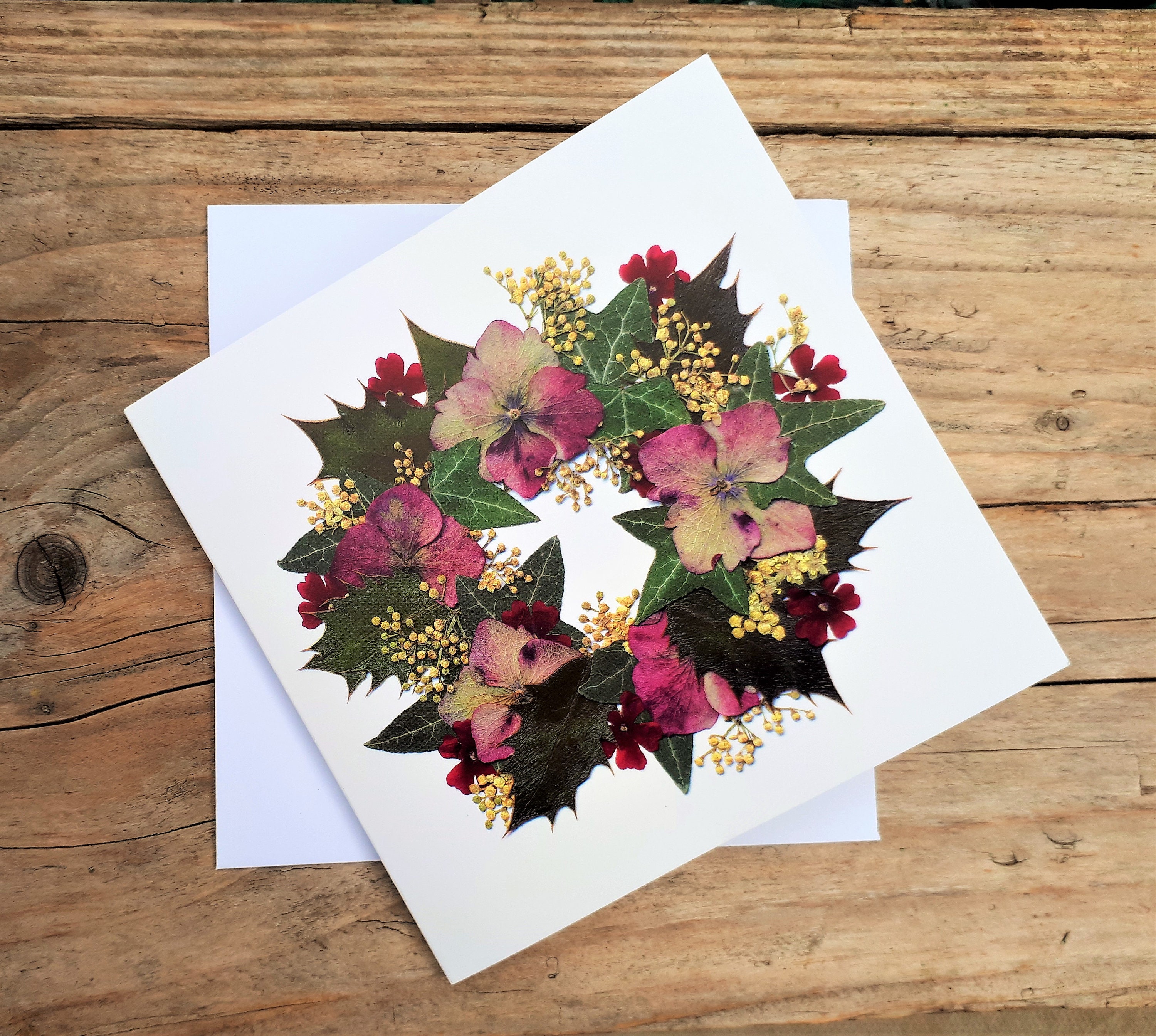 Christmas Card English Pressed Flower PRINT Personalised Etsy
