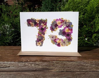 Personalised 73rd Birthday Card, Pressed Flower PRINT