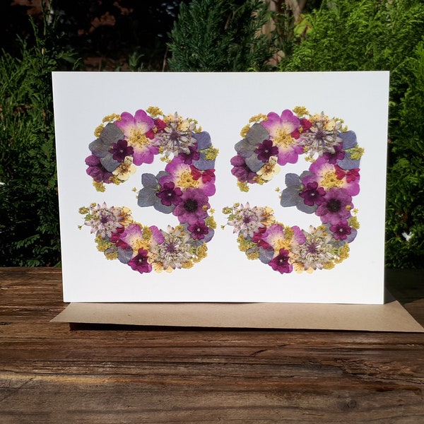 Personalised No 33 Card, Pressed Flower PRINT