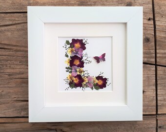 Alphabet Letter L Mounted Print, Framed Print, Pressed Flower PRINT.