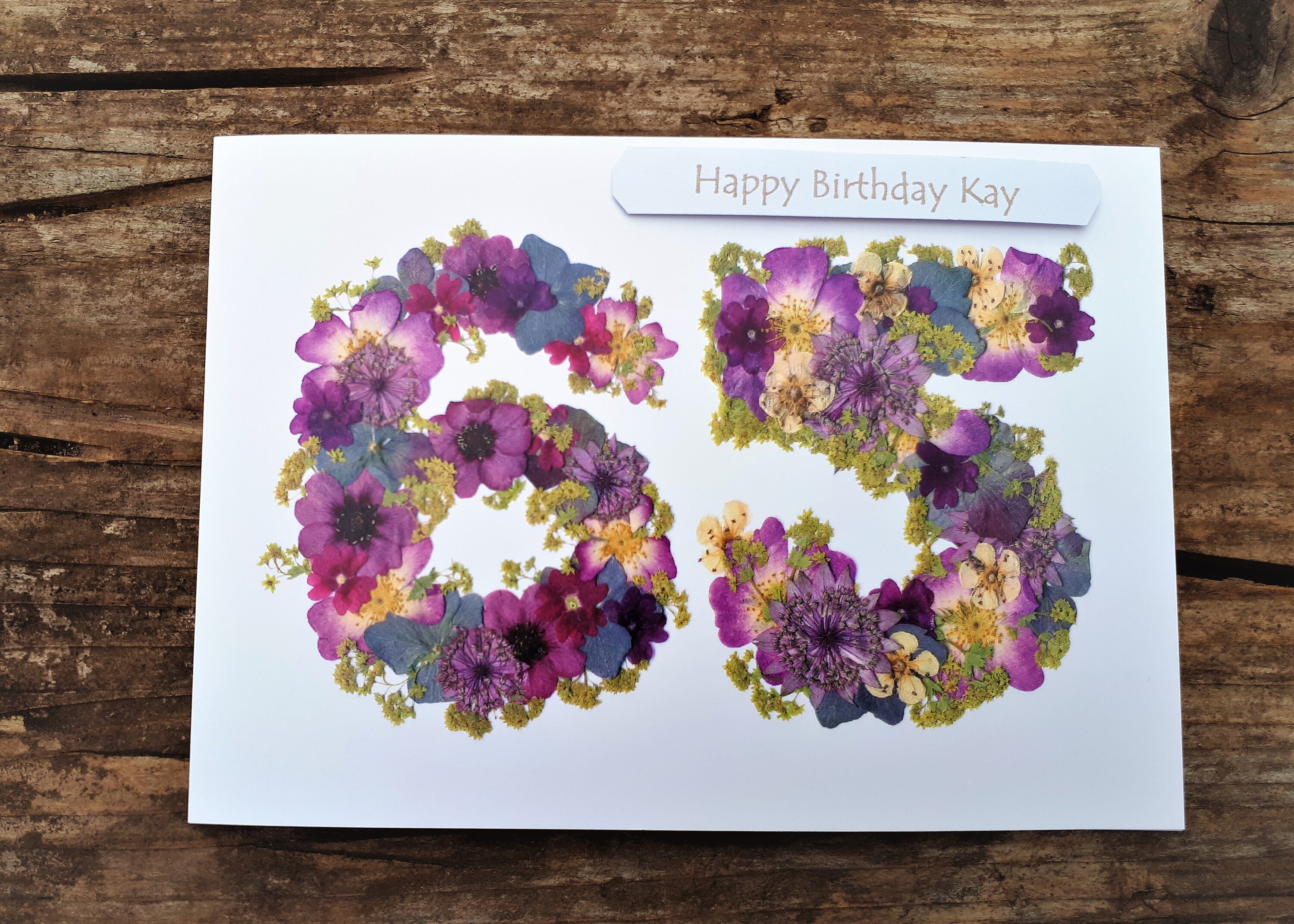 Flora Graphics — Personalised 65th Birthday Card, Pressed Flower PRINT
