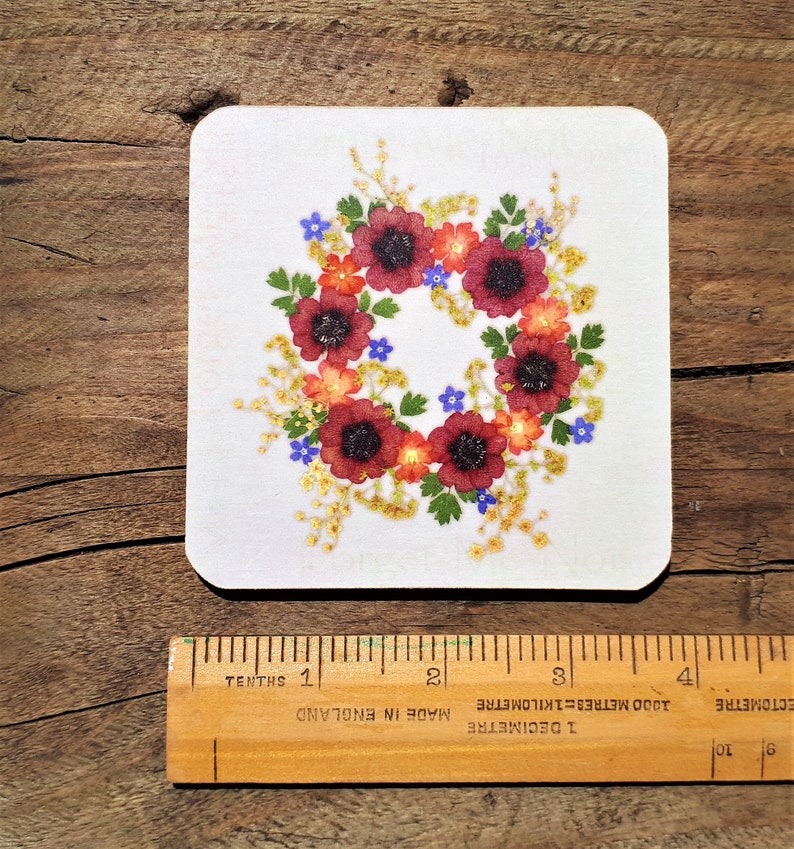 Gift For Gardeners English Pressed Flower PRINT Mum Personalised Birthday Coaster Card
