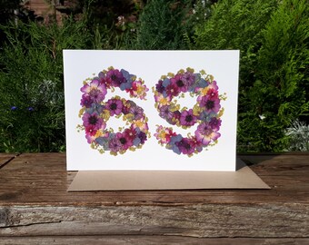 Personalised 69th Birthday Card, Pressed Flower PRINT