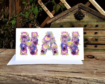 Nan Birthday Card, Pressed Flower PRINT