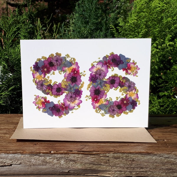Personalised 96th Birthday Card, Pressed Flower PRINT