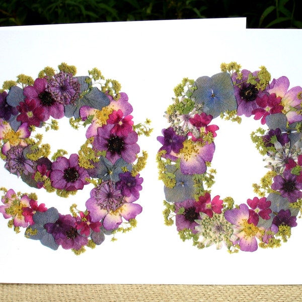 presents 90 year old lady Personalised 90th Birthday Card, Pressed Flower PRINT