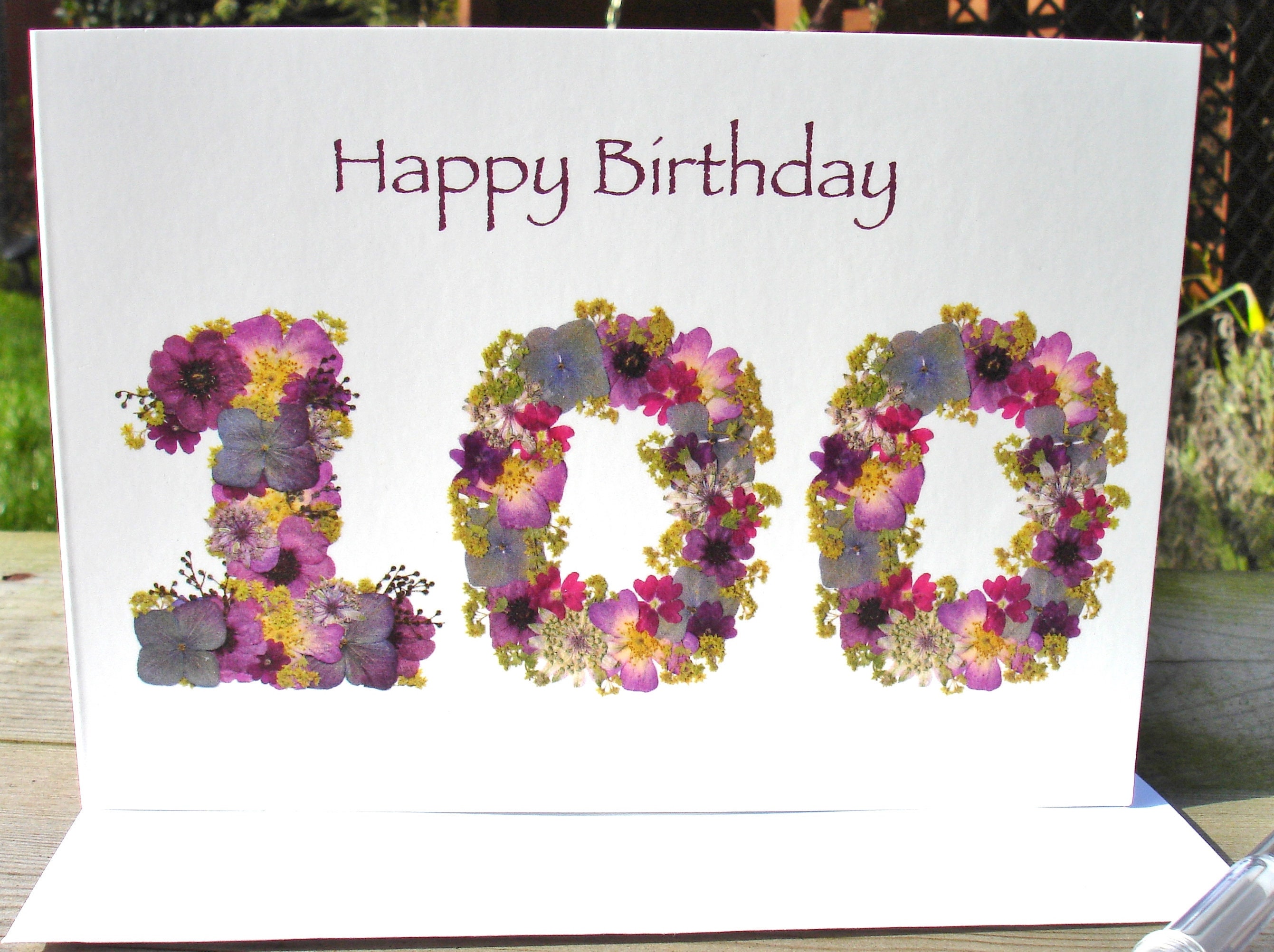 100th birthday card english pressed flower print mum 100th etsy