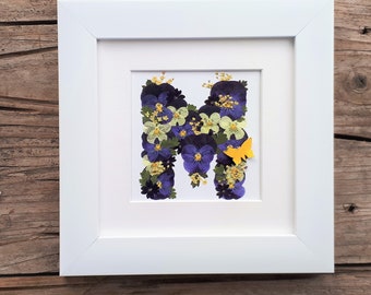 Alphabet Letter M, Mounted Print, Framed Print, Pressed Flower PRINT.