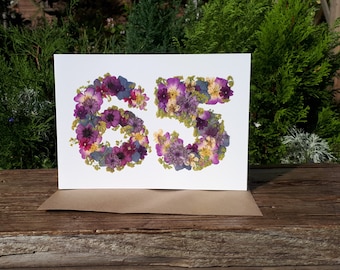 Personalised 65th Birthday Card, Pressed Flower PRINT