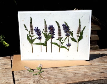 Flower Pressed Mint and Lavender Card, Blank Inside, Personalised