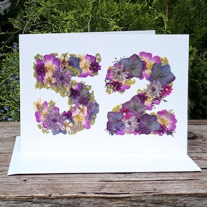 Personalised No 52 Card, Pressed Flower PRINT