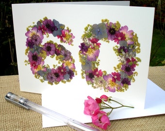 Personalised 60th Birthday Card, Pressed Flower PRINT