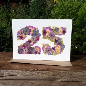 Personalised No 25 Card, Pressed Flower PRINT