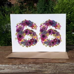Carte personnalisée 66e anniversaire, impression fleurs pressées