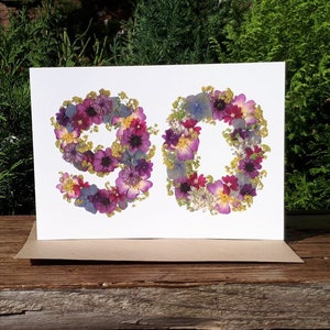 Personalised 90th Birthday Card, Pressed Flower PRINT