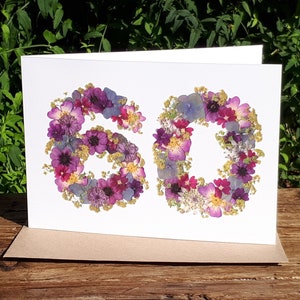 Carte 60e anniversaire, impression fleurs pressées, anniversaire de maman, cartes pour jardiniers