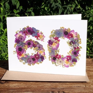 Personalised 60th Birthday Card, Pressed Flower PRINT