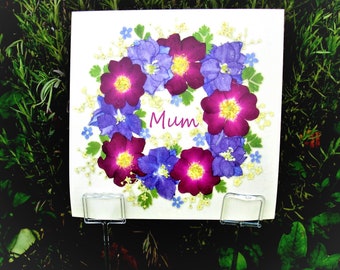 Mum Graveside Card, Pressed Flower PRINT, Weatherproof Card