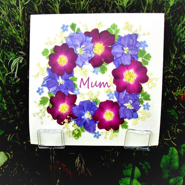Mum Graveside Card, Pressed Flower PRINT, Weatherproof Card