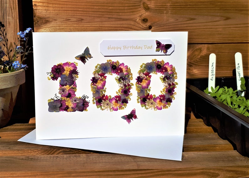 100th Birthday Card Personalised English Pressed Flower Etsy