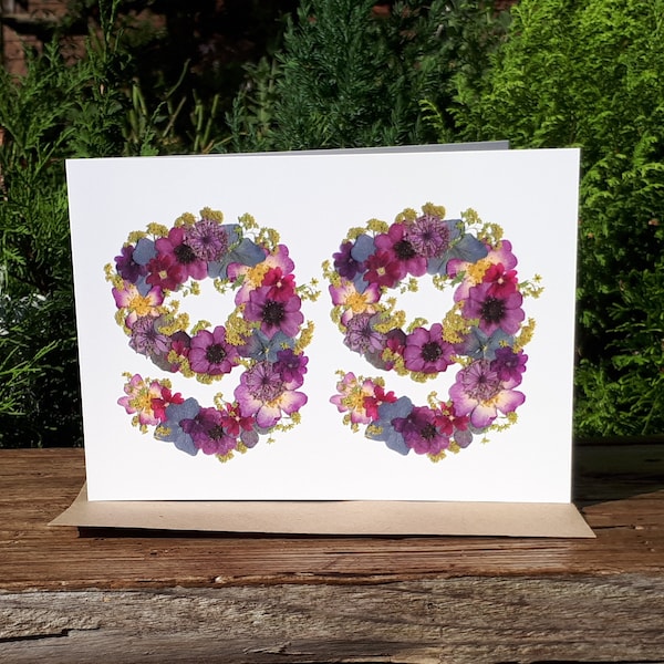 Personalised 99th Birthday Card, Pressed Flower PRINT