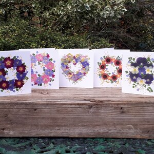 Pack of 5 Floral Cards, Pressed Flower PRINTS, Blank Cards.