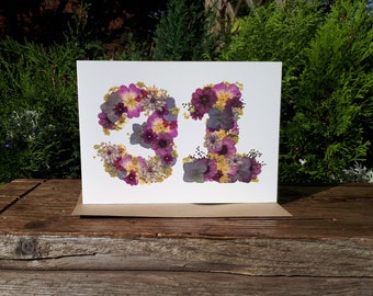 Personalised No 31 Card, Pressed Flower PRINT