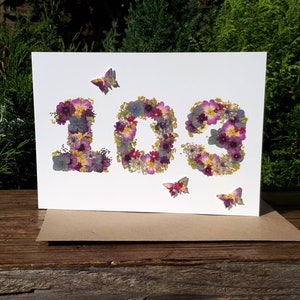 103rd Birthday Card, Personalised Pressed Flower PRINT, Floral 103 Birthday Card