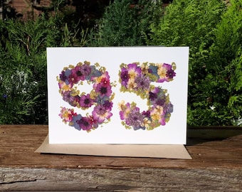 Personalised 95th Birthday Card, Pressed Flower PRINT