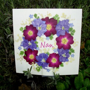 Carte commémorative funéraire Nan, Imprimé de fleur pressée, Carte résistante aux intempéries