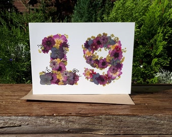 Pressed Flower Print Card: 19th Anniversary or Birthday