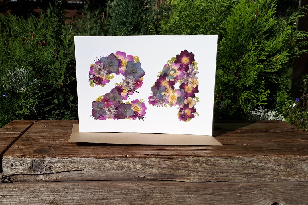 Simple 24 Card Personalised Number 24 Card, Pressed Flower PRINT - Etsy