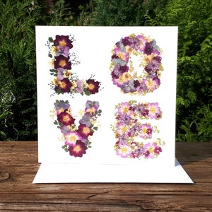 Personalised LOVE Card, Pressed Flower PRINT, Blank Card