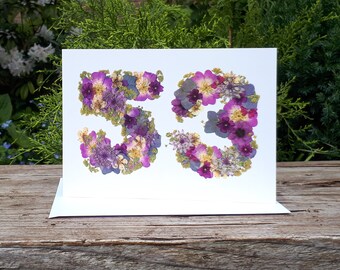 Personalised Number 53 Card, Pressed Flower PRINT