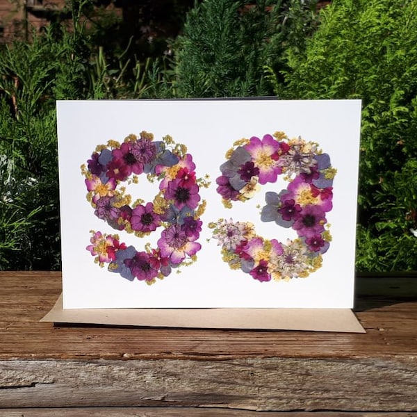 Personalised 93rd Birthday Card, Pressed Flower PRINT