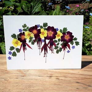 Carte imprimée fleurs pressées, carte vierge, anniversaire de maman, impression personnalisée fuchsia et rose, cartes pour jardiniers