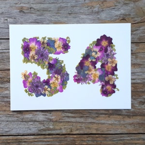 Personalised Number 54 Card, Pressed Flower PRINT image 3